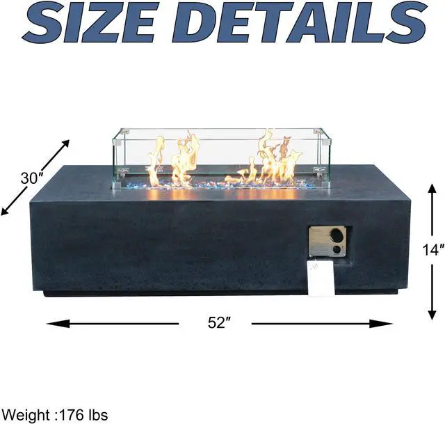 Alt view image 5 of 7 - 52 Inch Outdoor Concrete Propane gas rectangle Fire Pit table in Dark Gray color