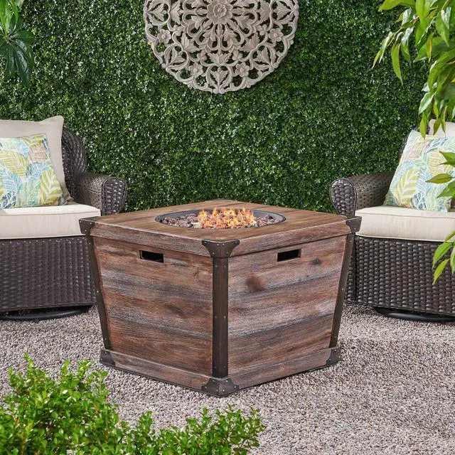 Main image of Outdoor Patio 24'' H x 32'' W Square Gas Burning Concrete Fire Pit Wood Pattern - Brown - 40,000 BTU (Tank Inside)