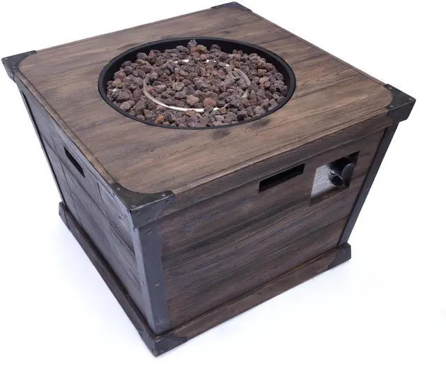 Alt view image 7 of 7 - Outdoor Patio 24'' H x 32'' W Square Gas Burning Concrete Fire Pit Wood Pattern - Brown - 40,000 BTU (Tank Inside)