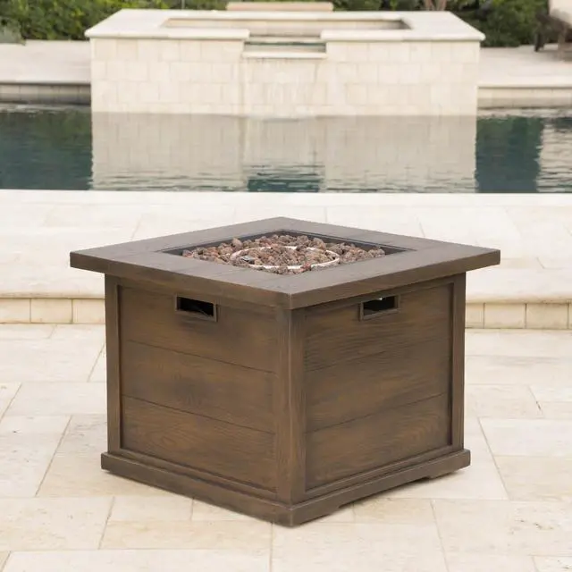 Main image of Outdoor Patio 24'' H x 32'' W Square Gas Burning MgO Fire Pit (Tank Inside), Brown with Wood Pattern - 40,000 BTU
