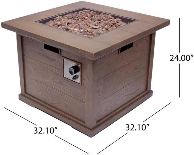 Alt view image 5 of 7 - Outdoor Patio 24'' H x 32'' W Square Gas Burning MgO Fire Pit (Tank Inside), Brown with Wood Pattern - 40,000 BTU