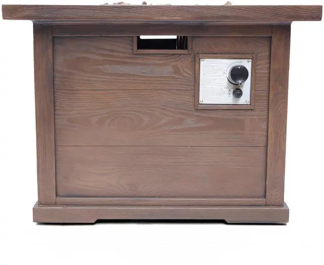 Alt view image 2 of 7 - Outdoor Patio 24'' H x 32'' W Square Gas Burning MgO Fire Pit (Tank Inside), Brown with Wood Pattern - 40,000 BTU