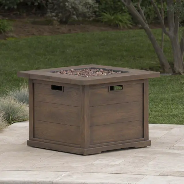 Alt view image 4 of 7 - Outdoor Patio 24'' H x 32'' W Square Gas Burning MgO Fire Pit (Tank Inside), Brown with Wood Pattern - 40,000 BTU