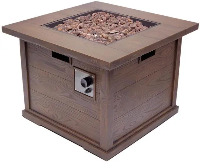 Alt view image 6 of 7 - Outdoor Patio 24'' H x 32'' W Square Gas Burning MgO Fire Pit (Tank Inside), Brown with Wood Pattern - 40,000 BTU