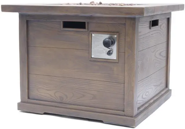 Alt view image 7 of 7 - Outdoor Patio 24'' H x 32'' W Square Gas Burning MgO Fire Pit (Tank Inside), Brown with Wood Pattern - 40,000 BTU