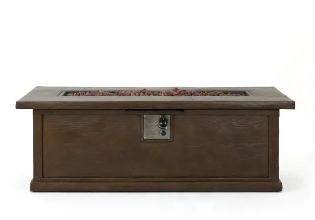 Alt view image 2 of 7 - 56'' Rectangular Outdoor MGO 50,000 BTU Propane Fire Pit, Brown Wood Pattern (Tank Cover not Included)