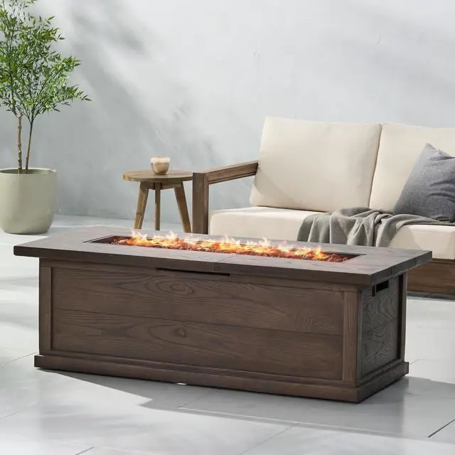 Main image of 56'' Rectangular Outdoor MGO 50,000 BTU Propane Fire Pit, Brown Wood Pattern (Tank Cover not Included)