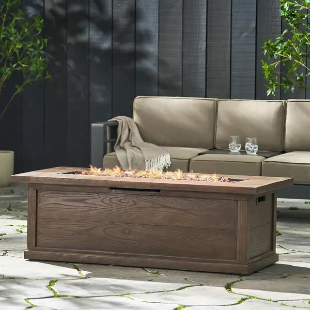 Alt view image 4 of 7 - 56'' Rectangular Outdoor MGO 50,000 BTU Propane Fire Pit, Brown Wood Pattern (Tank Cover not Included)