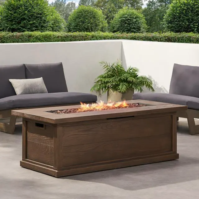 Alt view image 6 of 7 - 56'' Rectangular Outdoor MGO 50,000 BTU Propane Fire Pit, Brown Wood Pattern (Tank Cover not Included)