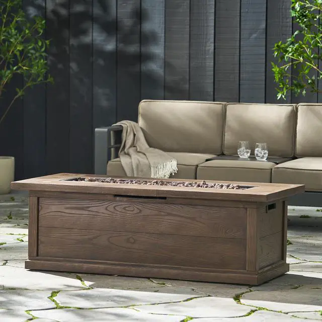 Alt view image 5 of 7 - 56'' Rectangular Outdoor MGO 50,000 BTU Propane Fire Pit, Brown Wood Pattern (Tank Cover not Included)