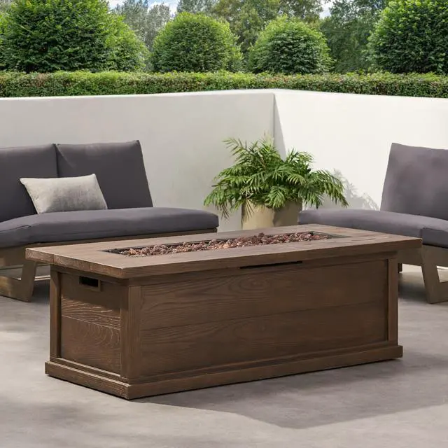 Alt view image 7 of 7 - 56'' Rectangular Outdoor MGO 50,000 BTU Propane Fire Pit, Brown Wood Pattern (Tank Cover not Included)