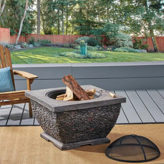 Alt view image 2 of 7 - 32"  MgO Light-Weight Concrete Wood Burning Square Fire Pit, Grey