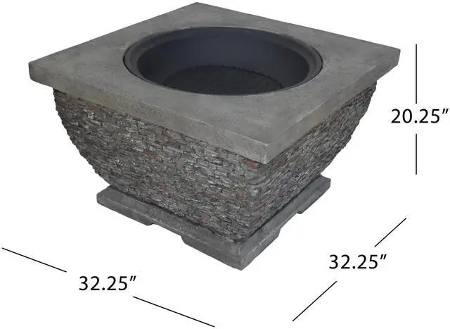Alt view image 6 of 7 - 32"  MgO Light-Weight Concrete Wood Burning Square Fire Pit, Grey