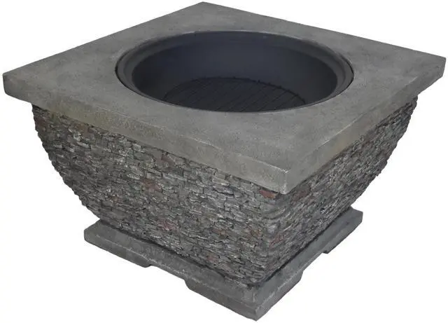 Alt view image 7 of 7 - 32"  MgO Light-Weight Concrete Wood Burning Square Fire Pit, Grey