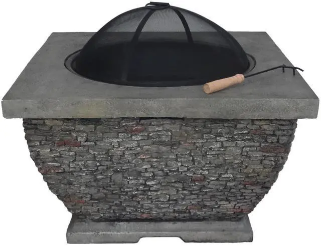 Alt view image 3 of 7 - 32"  MgO Light-Weight Concrete Wood Burning Square Fire Pit, Grey