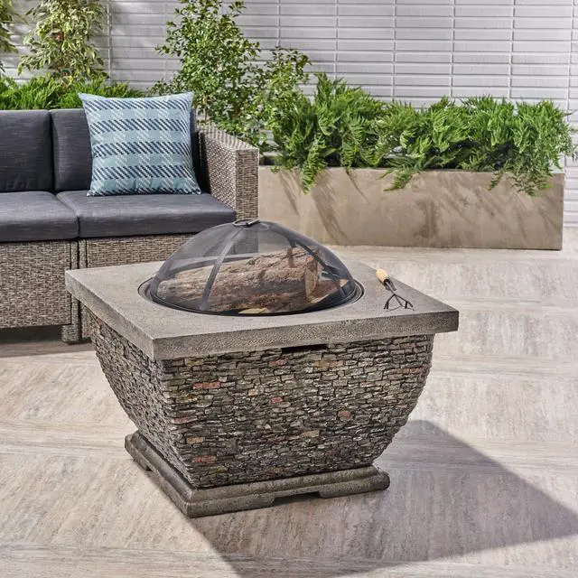 Alt view image 4 of 7 - 32"  MgO Light-Weight Concrete Wood Burning Square Fire Pit, Grey