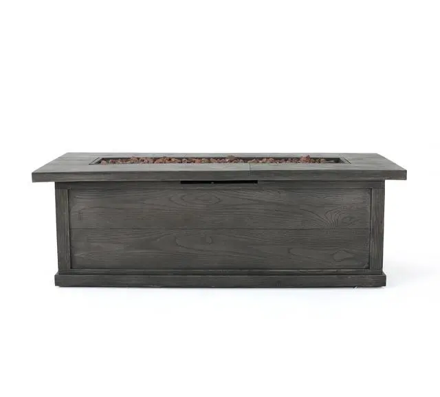 Alt view image 2 of 7 - 56" Outdoor 50,000 BTU Rectangular MgO Concrete Propane Fire Pit, Grey Wood Pattern (Tank Cover not Included)