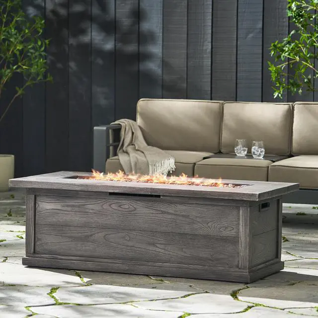 Alt view image 4 of 7 - 56" Outdoor 50,000 BTU Rectangular MgO Concrete Propane Fire Pit, Grey Wood Pattern (Tank Cover not Included)