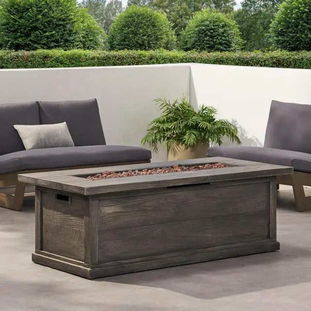 Alt view image 7 of 7 - 56" Outdoor 50,000 BTU Rectangular MgO Concrete Propane Fire Pit, Grey Wood Pattern (Tank Cover not Included)