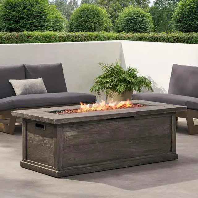 Alt view image 6 of 7 - 56" Outdoor 50,000 BTU Rectangular MgO Concrete Propane Fire Pit, Grey Wood Pattern (Tank Cover not Included)