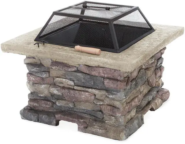 Alt view image 3 of 7 - 28" MGO Wood Burning Outdoor Fire Pit with Lid - Natural Stone