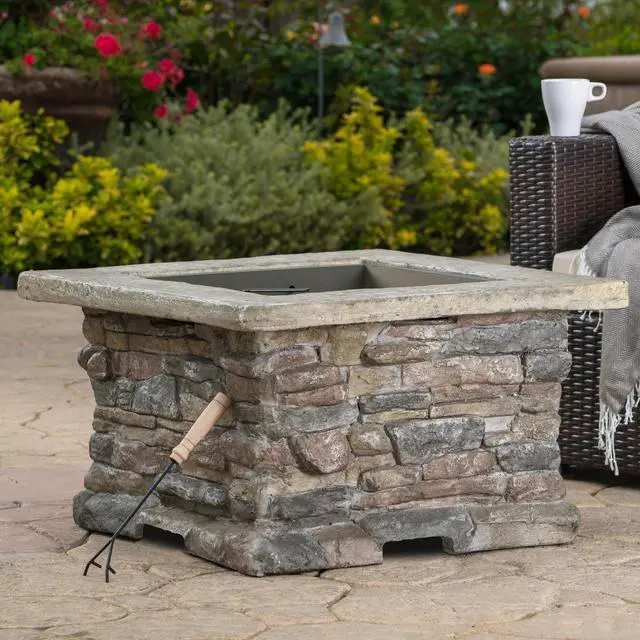 Alt view image 2 of 7 - 28" MGO Wood Burning Outdoor Fire Pit with Lid - Natural Stone