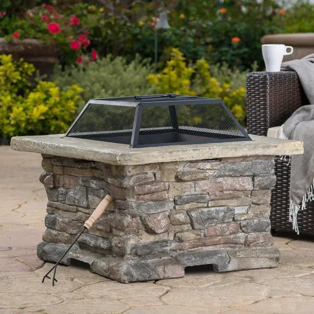 Main image of 28" MGO Wood Burning Outdoor Fire Pit with Lid - Natural Stone