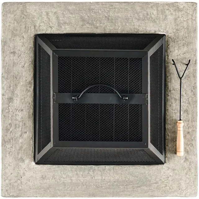 Alt view image 5 of 7 - 28" MGO Wood Burning Outdoor Fire Pit with Lid - Natural Stone