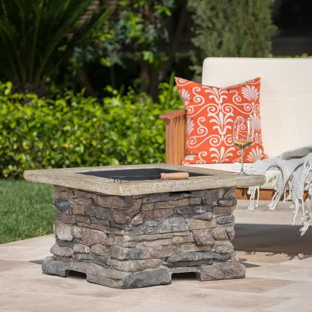 Alt view image 7 of 7 - 28" MGO Wood Burning Outdoor Fire Pit with Lid - Natural Stone