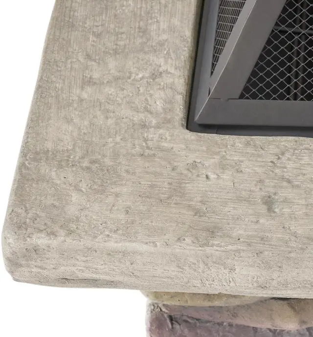 Alt view image 6 of 7 - 28" MGO Wood Burning Outdoor Fire Pit with Lid - Natural Stone