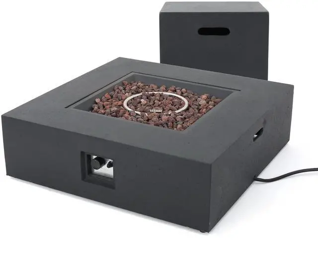 Alt view image 2 of 7 - Outdoor 50000 BTU Propane Fire Pit, Dark Grey, with Tank Holder