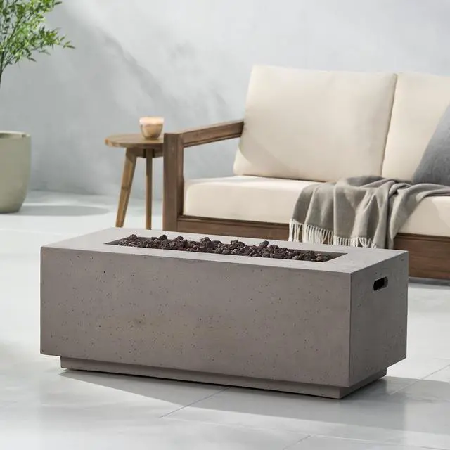 Alt view image 3 of 7 - 40" Outdoor 40,000 BTU Rectangular MgO Concrete Propane Fire Pit, Dark Grey (Tank Cover not Included)