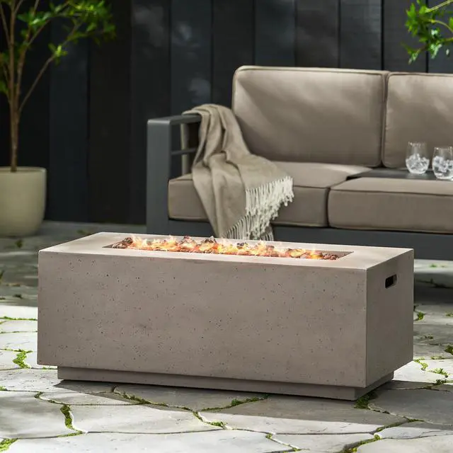 Alt view image 4 of 7 - 40" Outdoor 40,000 BTU Rectangular MgO Concrete Propane Fire Pit, Dark Grey (Tank Cover not Included)