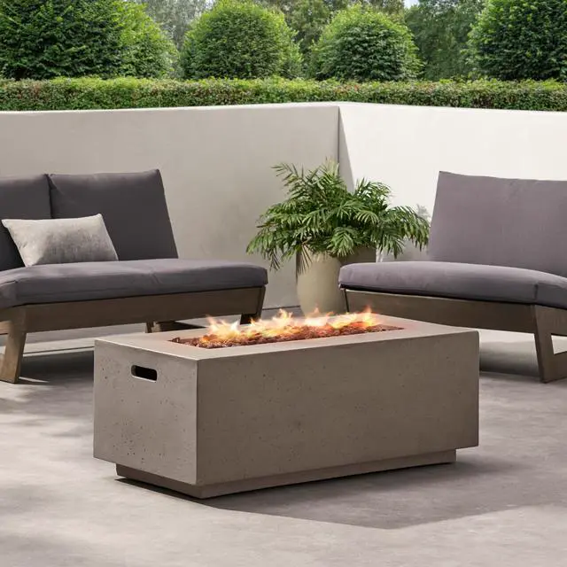 Alt view image 6 of 7 - 40" Outdoor 40,000 BTU Rectangular MgO Concrete Propane Fire Pit, Dark Grey (Tank Cover not Included)