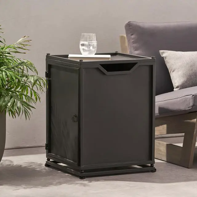 Alt view image 2 of 7 - Outdoor Metal Tank Holder Side Table, Matte Black