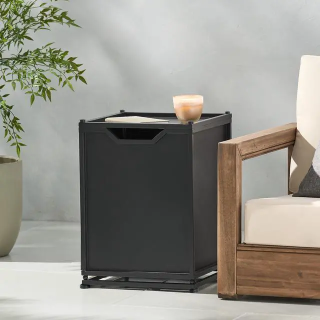 Alt view image 3 of 7 - Outdoor Metal Tank Holder Side Table, Matte Black