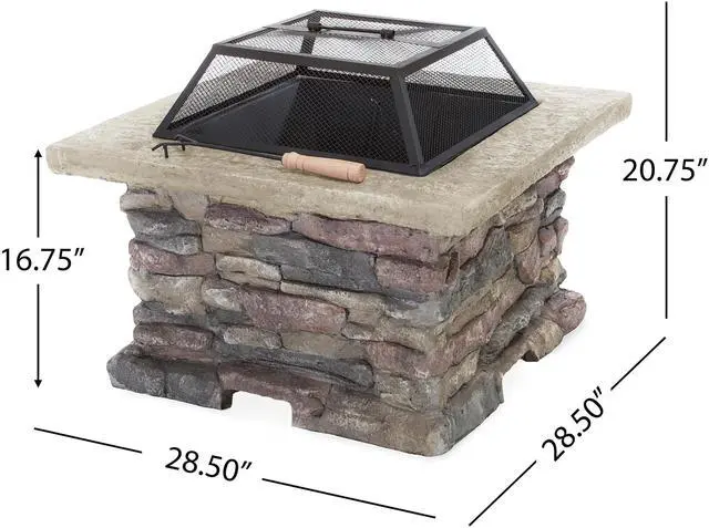Alt view image 4 of 7 - 28" MGO Wood Burning Outdoor Fire Pit with Lid - Natural Stone