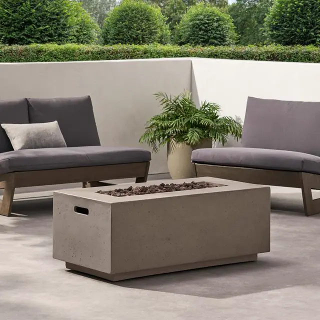 Alt view image 7 of 7 - 40" Outdoor 40,000 BTU Rectangular MgO Concrete Propane Fire Pit, Dark Grey (Tank Cover not Included)