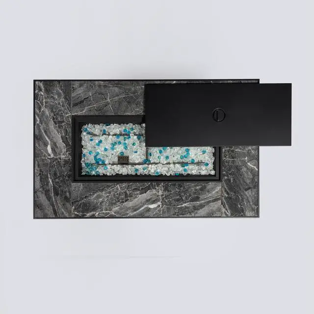 Alt view image 7 of 7 - 44" Propane Gas Fire Pit Table, 50000 BTU Rectangular Fire Pit, Tile Tabletop with Beautiful Wicker Base for Outside Patio Deck Garden Courtyard-Brown