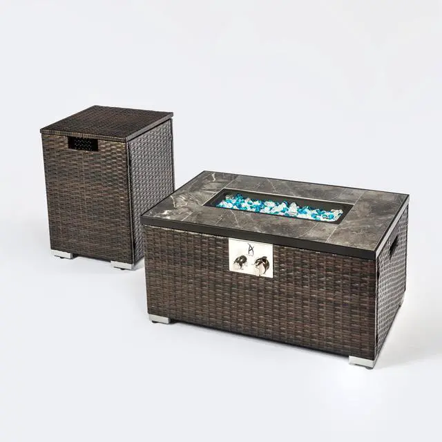 Main image of Outdoor Rectangle Fire Pit Table with Propane Tank Cover