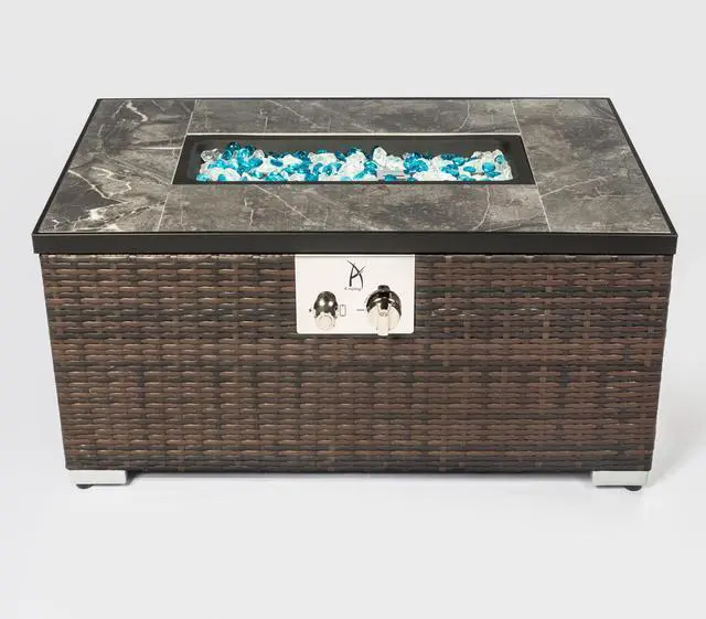 Alt view image 6 of 7 - Outdoor Rectangle Fire Pit Table with Propane Tank Cover
