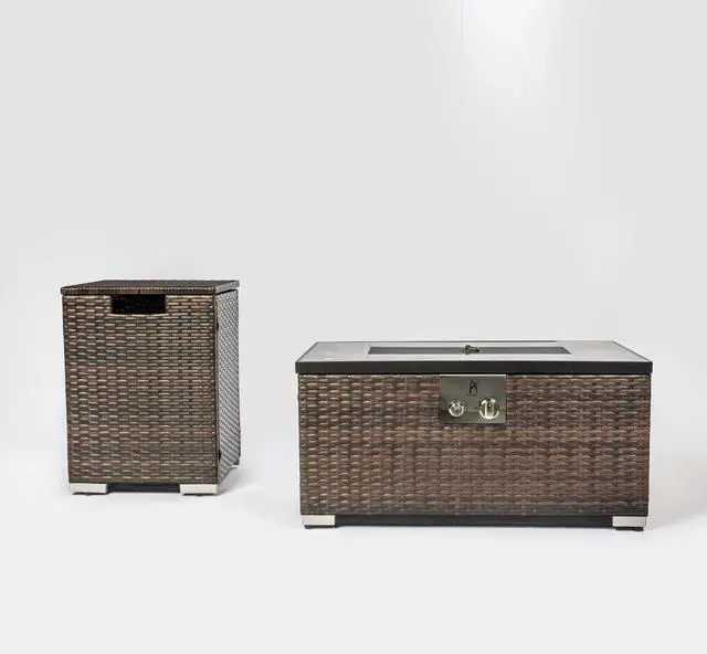 Alt view image 2 of 7 - Outdoor Rectangle Fire Pit Table with Propane Tank Cover