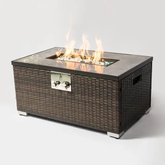 Alt view image 5 of 7 - Outdoor Rectangle Fire Pit Table with Propane Tank Cover