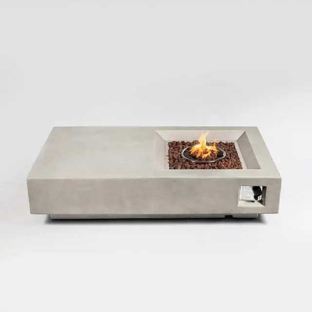 Alt view image 4 of 7 - 60" Propane Gas Fire Pit Table, 50000 BTU  Rectangular Concrete Fire Pit for Outside Patio Deck Garden Backyard- Light Gray