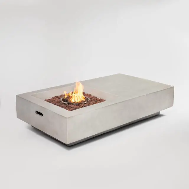 Alt view image 2 of 7 - 60" Propane Gas Fire Pit Table, 50000 BTU  Rectangular Concrete Fire Pit for Outside Patio Deck Garden Backyard- Light Gray