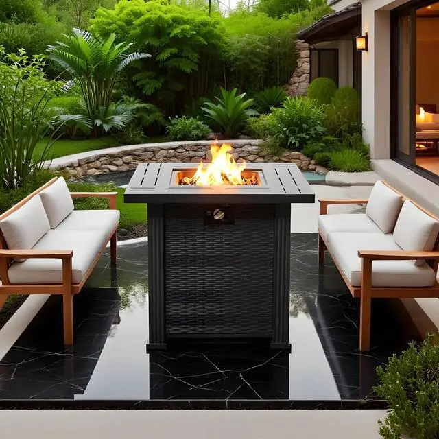 Main image of 28" Propane Gas Fire Pit Table, 50000 BTU Square Steel Fire Pit for Outside Patio Deck Garden Backyard-Black
