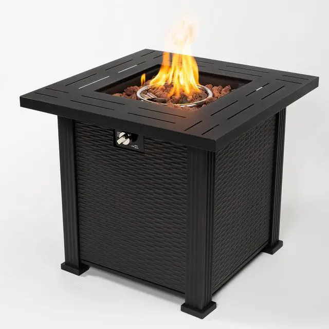 Alt view image 3 of 7 - 28" Propane Gas Fire Pit Table, 50000 BTU Square Steel Fire Pit for Outside Patio Deck Garden Backyard-Black