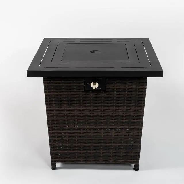 Alt view image 5 of 7 - 28" Propane Gas Fire Pit Table, 50000 BTU Square Steel Fire Pit with Beautiful Wicker Base for Outside Patio Deck Garden Backyard-Black