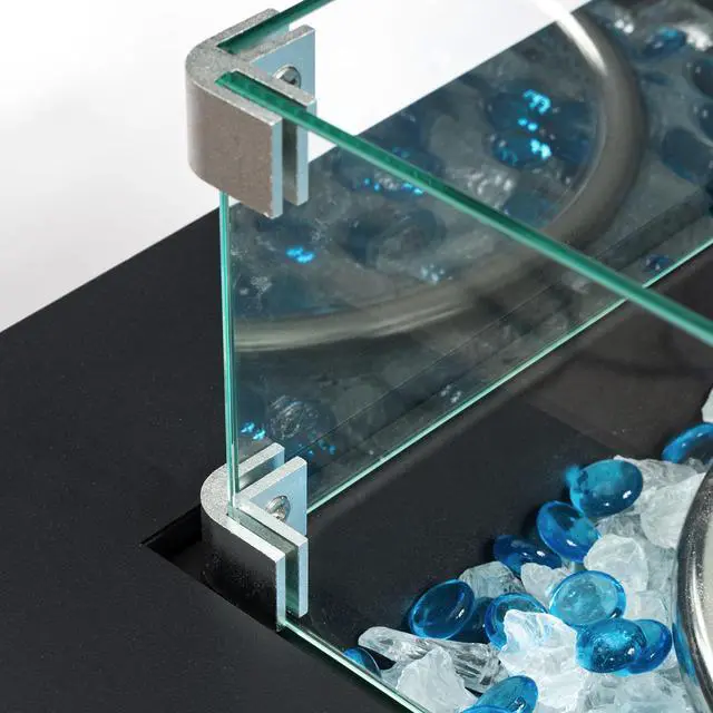 Alt view image 5 of 7 - 22" Propane Gas Fire Pit Table, 50000 BTU Square Steel Fire Pit with Beautiful Wicker Base for Outside Patio Deck Garden Backyard-Black