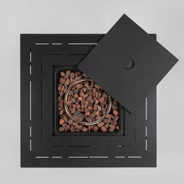 Alt view image 7 of 7 - 28" Propane Gas Fire Pit Table, 50000 BTU Square Steel Fire Pit with Beautiful Wicker Base for Outside Patio Deck Garden Backyard-Black